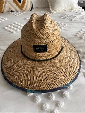 Rip Curl Natural Straw Wide-Brim Hat with Black Trim